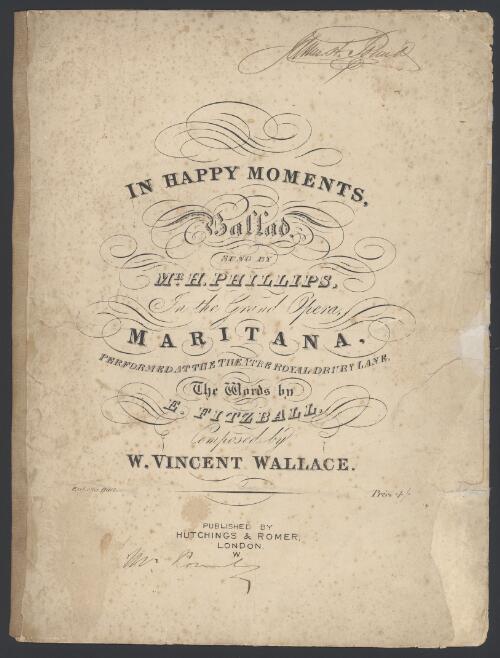 In happy moments [music] / the words by E. Fitzball ; composed by W. Vincent Wallace