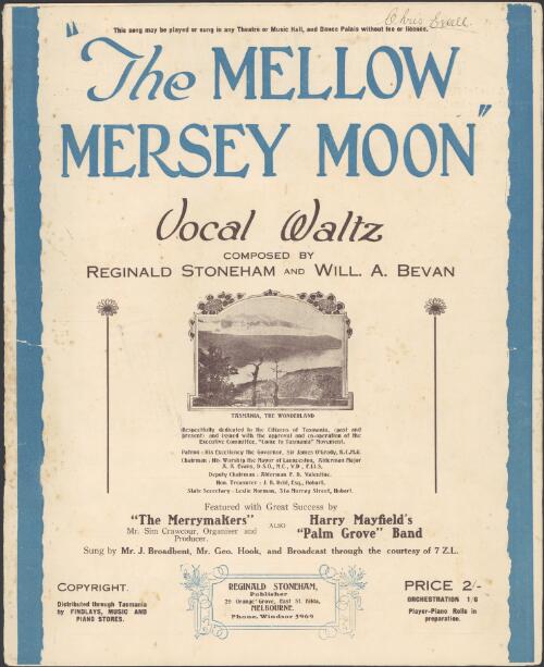 The mellow mersey moon [music] : vocal waltz / composed by Reginald Stoneham and Will. A. Bevan
