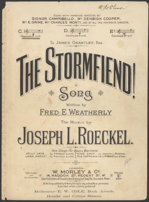 The stormfiend! [music] : song / written by Fred E. Weatherly ; the music by Joseph L. Roeckel
