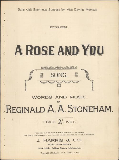 A rose and you [music] : song / words and music by Reginald A. A. Stoneham
