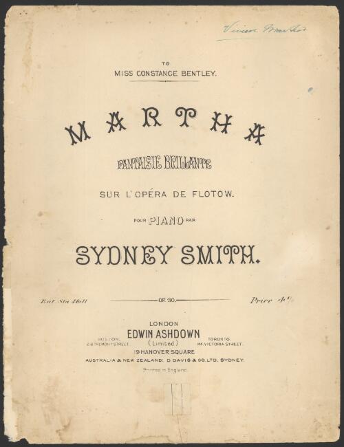 Martha [music] : fantaisie brillante : sur l'opera de Flotow : pour piano / par Sydney Smith