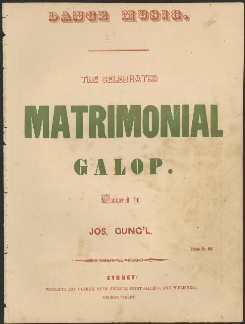 The celebrated matrimonial galop [music] / composed by Jos. Gung'l