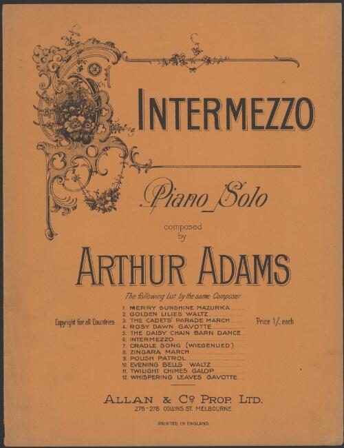 Intermezzo [music] : piano solo / composed by Arthur Adams