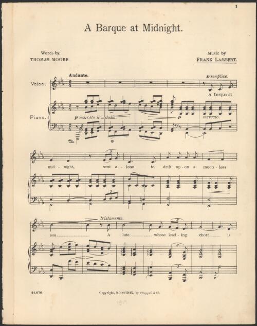 A barque at midnight [music] / words by Thomas Moore ; music by Frank Lambert