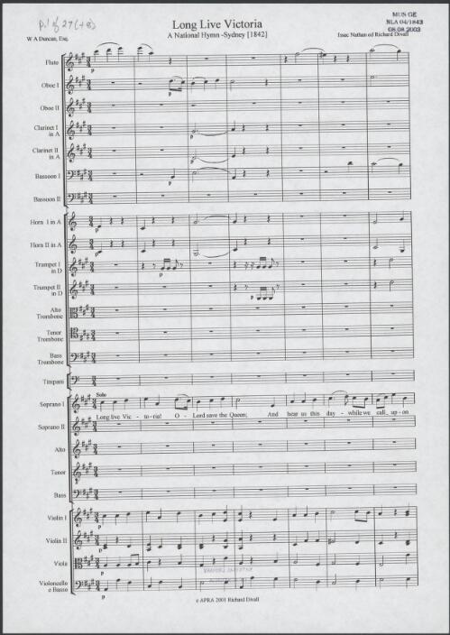 Long live Victoria! [music] : a national hymn : Sydney 1842 / Isaac Nathan ; ed. Richard Divall