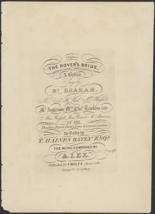 The rover's bride [music] : a ballad / the poetry by T.H. Bayly ; composed by A. Lee