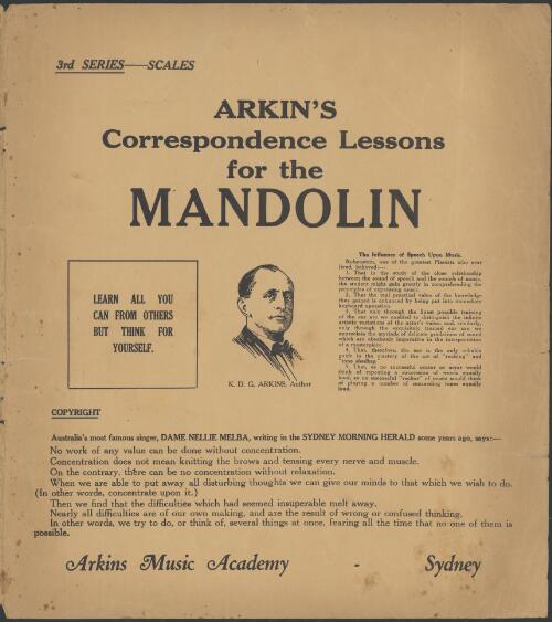 Arkins correspondence lessons for the mandolin [music] / K. D. G. Arkins