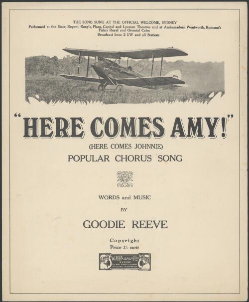 "Here comes Amy! " [music] : (here comes Johnny) : popular chorus song / words and music by Goodie Reeve