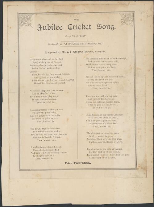 The Jubilee cricket song / composed by Mr. S. S. Crispo