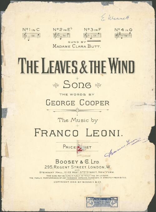The leaves & the wind [music] / the words by George Cooper ; the music by Franco Leoni