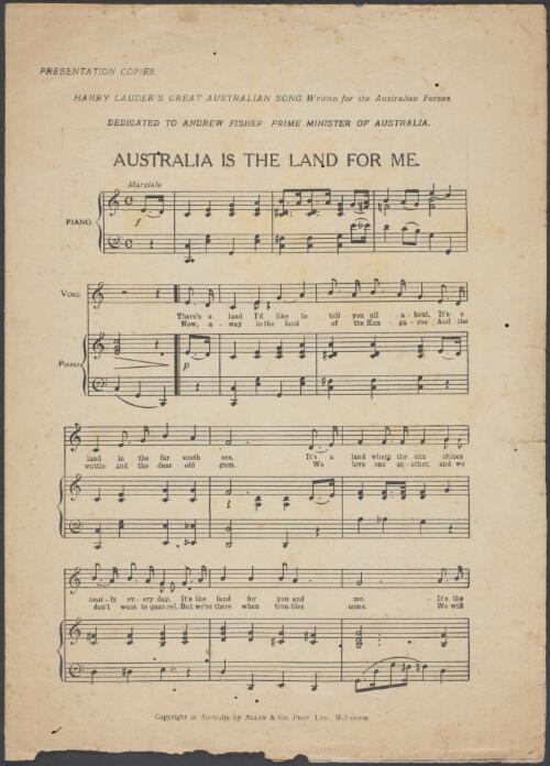 Australia is the land for me [music] / written and composed by Harry Lauder