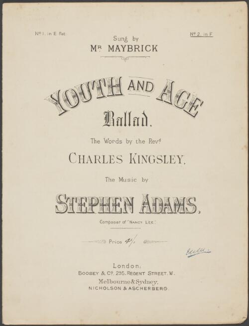 Youth and age [music] : ballad / the words by the Revd. Charles Kingsley ; the music by Stephen Adams