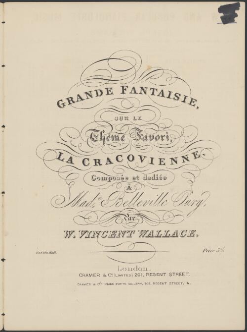 Grande fantaisie sur le theme favori, La Cracovienne / composée ... par W. Vincent Wallace
