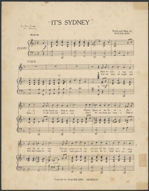It's Sydney [music] / words and music by Walter King