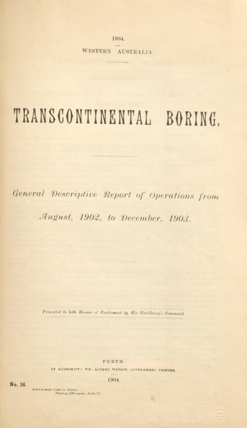 Transcontinental boring : general descriptive report of operations from August, 1902 to December, 1903