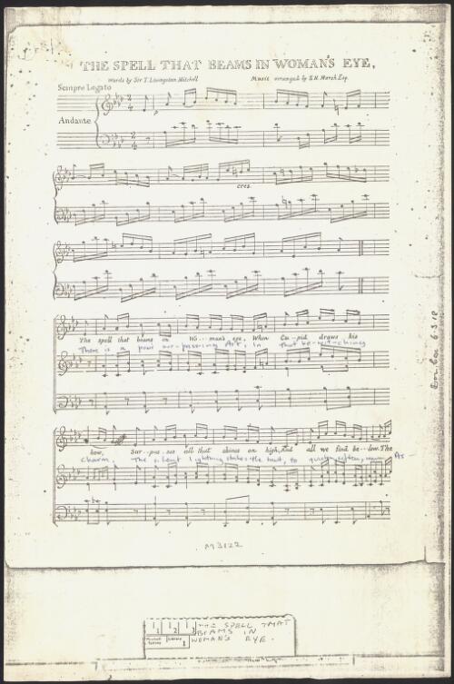 Spell that beams in woman's eye [music] / words by Sir T. Livingston Mitchell ; music arranged by S. H. Marsh