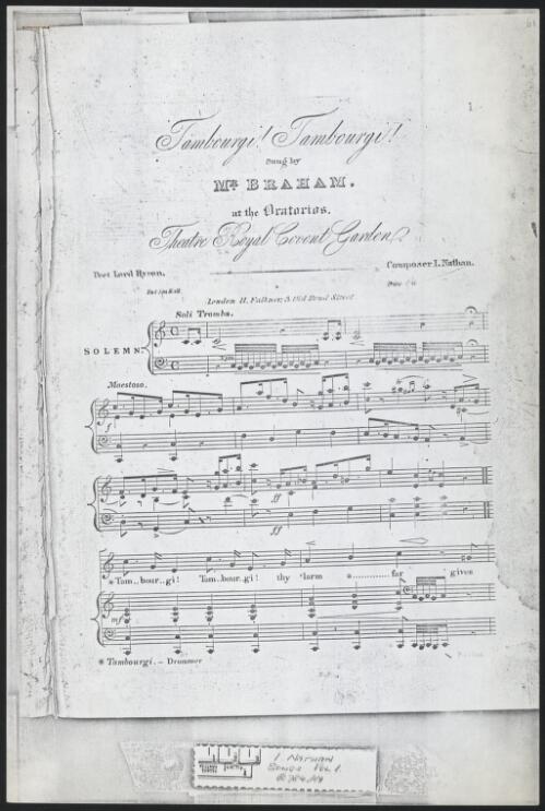 Tambourgi! Tambourgi! [music] / poet Lord Byron ; composer I. Nathan