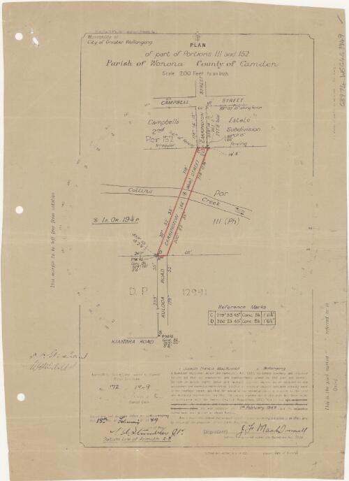 Plan of part of portions 111 and 152 [cartographic material] : Parish of Wonona, County of Camden / J.F. MacDonnell, surveyor