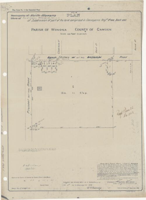 Plan of subdivision of part of the land comprised in conveyance regd. no. 444, book 1542, Parish of Wonona, County of Camden [cartographic material] / George Dovers, surveyor