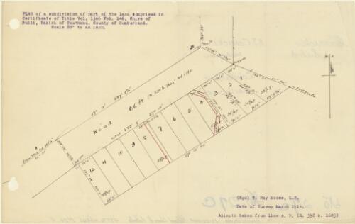 Plan of a subdivision of part of the land comprised in certificate of title vol. 1366, fol. 146, Shire of Bulli, Parish of Southend, County of Cumberland [cartographic material] / (sgd.) T. Roy Moree [i.e. Morse], L.S