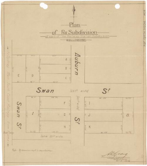 Plan of resubdivision of part of the Railway Station subdivision, Wollongong [cartographic material] / A.D. Craig, licensed surveyor