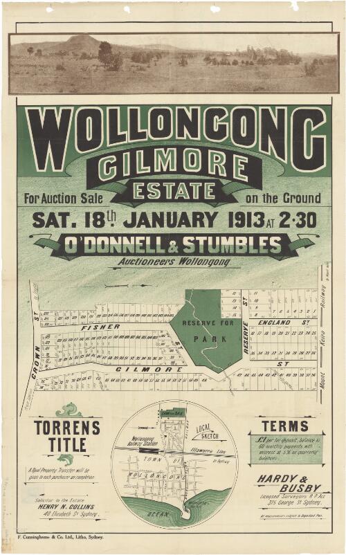 Wollongong, Gilmore Estate [cartographic material] : for auction sale on the ground, Sat. 18th January 1913 at 2.30 / O'Donnell & Stumbles, auctioneers, Wollongong