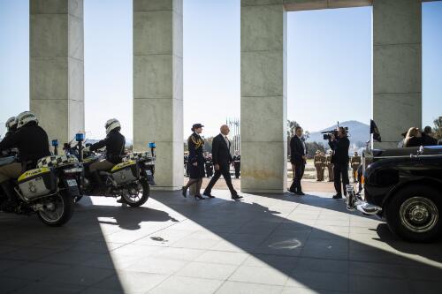 Australia's new Governor General David Hurley leaving Parliament House after inspecting the guard of honour, Canberra, 1 July 2019 / Sean Davey