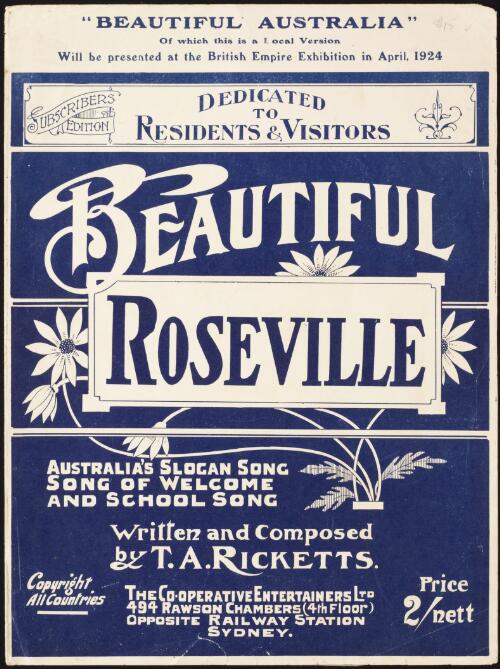 Beautiful Roseville [music] / written and composed by T.A. Ricketts
