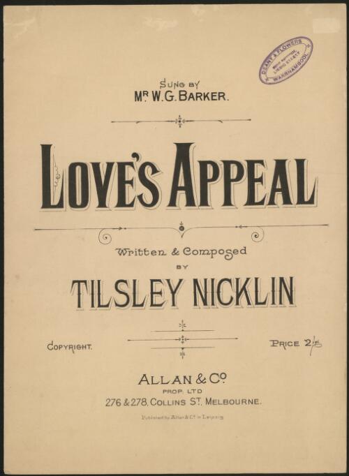 Love's appeal [music] / written & composed by Tilsey Nicklin