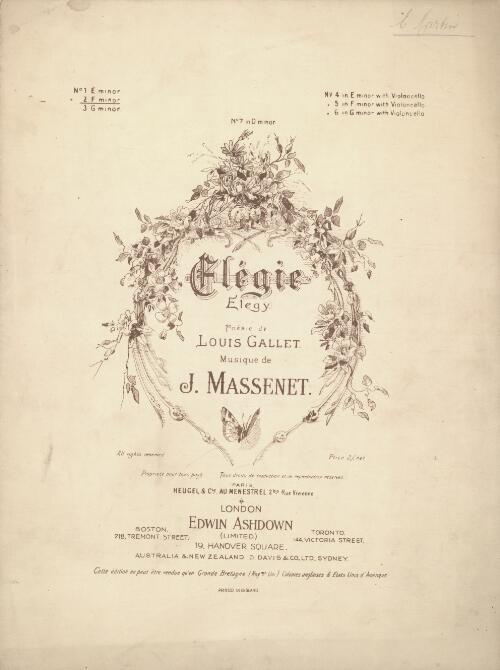 Elégie = Elegy / poésie de Louis Gallet ; musique de J. Massenet