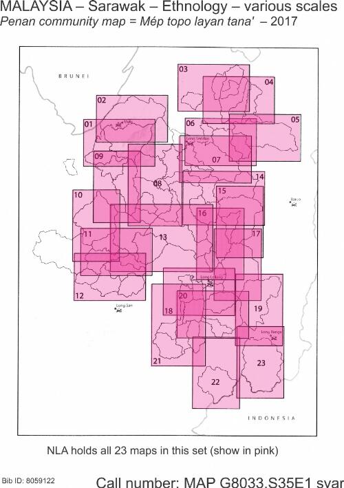 Penan community map = Mép topo layan tana' / cartographic content based on SRTM 1, Landsat 7/8, Bing Maps, Google Earth, ESRI Imagery, Global Forest Watch, Bruno Manser Fonds, Keruan, Penan communities ; consulting, Arndt Watzlawik