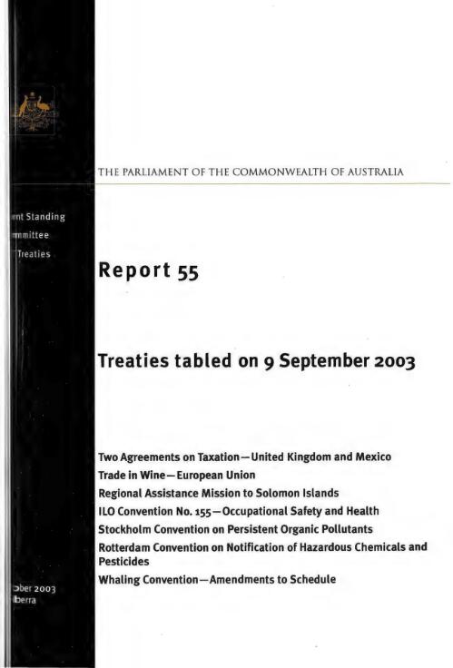 Treaties tabled on 9 September 2003 / Joint Standing Committee on Treaties