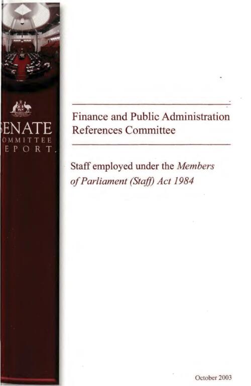 Staff employed under the Members of Parliament (Staff) Act 1984 / Finance and Public Administration References Committee