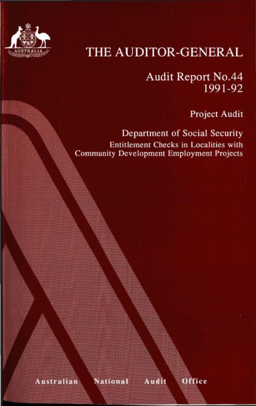 Project audit, Department of Social Security : entitlement checks in localities with Community Development Employment Projects / the Auditor-General