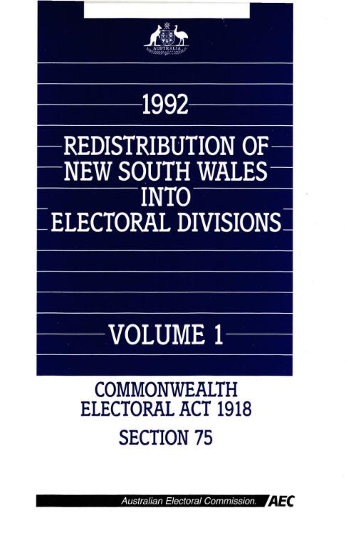 1992 redistribution of New South Wales into electoral divisions : Commmonwealth Electoral Act 1918, Section 75 / Australian Electoral Commission