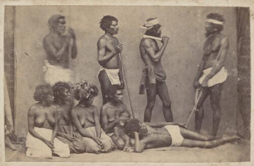 Studio photograph of a group of Aboriginal Australians, Brisbane, Queensland, approximately 1866, 1 / D. Marquis