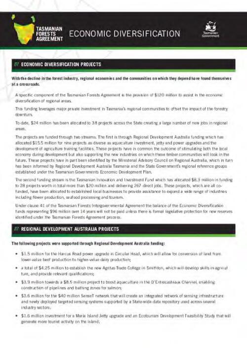 Tasmanian Forests Agreement [fact sheets] [electronic resource] / Tasmanian Government