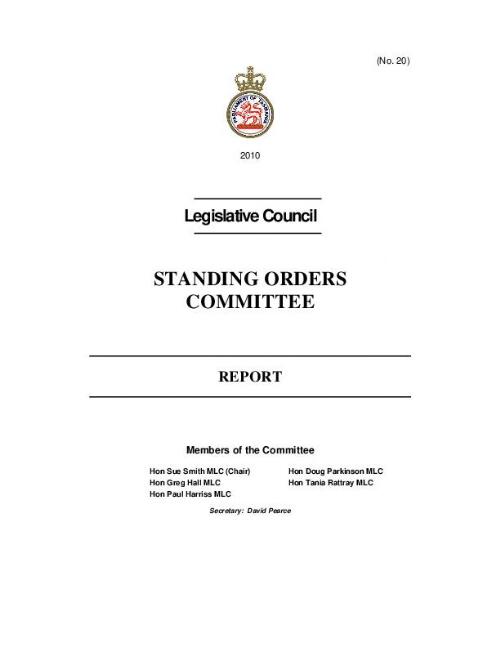 Legislative Council Standing Orders Committee : report