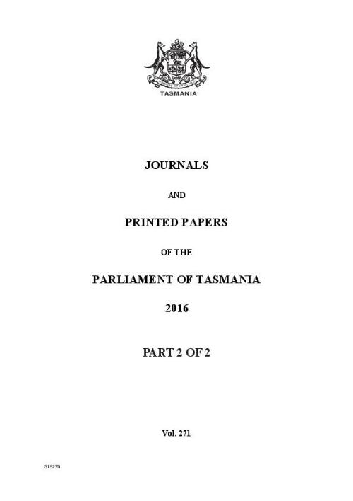 Journals and printed papers of the Parliament of Tasmania