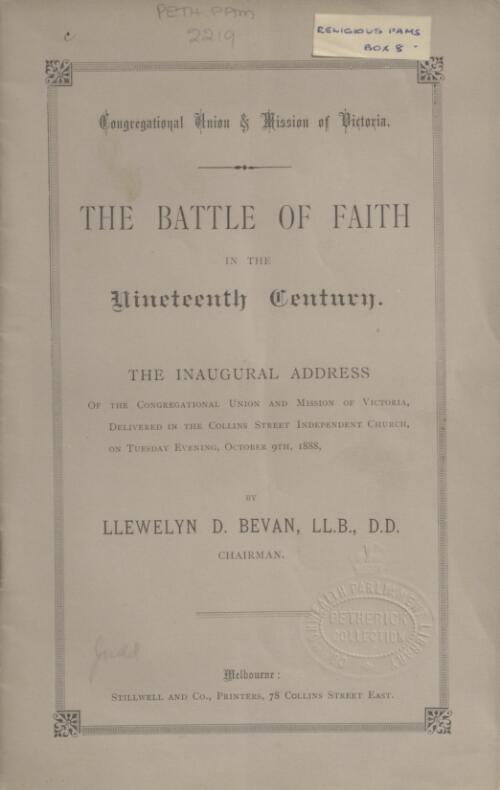 The battle of faith in the nineteenth century / by Llewelyn D. Bevan