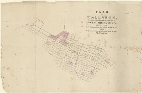 Plan of Wallaroo : showing the mineral claims, the property of the Duryea Mining Compy. [cartographic material] / W.M. Wyatt, Jun