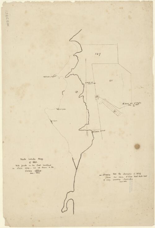 Waste lands map of 1861 : with point of the coast mentioned in Claim 1039 but not known in the Survey Office [cartographic material]