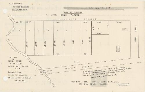 W.J. Robinson's 7th North Wollongong Station subdivision [cartographic material] : handy to everything, 9 valuable building allotments, for sale by public auction on the ground, Saturday Nov. 12th 1938, 3 p.m. / Frank Bevan & Sons, auctioneers and real estate agents, 186 Crown Street, Wollongong