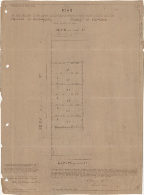 Plan of sub-division of the land comprised in Cert. of Title, Volume 4404, Folio 40 [cartographic material] : Parish of Wollongong, County of Camden / George Harris Sarjeant Dovers, registered surveyor