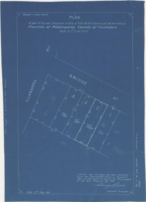 Plan of part of the land comprised in Certs. of Title vol 3577 folio 227 and vol. 2424 folio 56 [cartographic material] : Parish of Wollongong, County of Camden / George Dovers, licensed surveyor