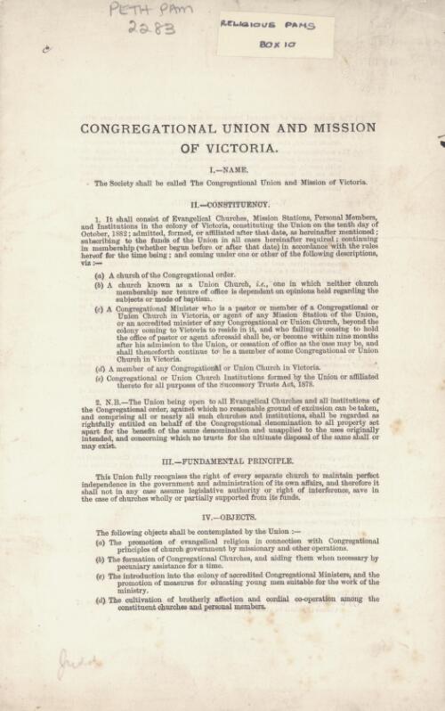Congregational Union and Mission of Victoria : [rules]
