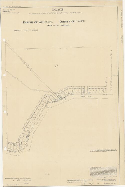 Plan of subdivision of part of lot 16 of the Berkeley Estate 1321 (L.), Parish of Wollongong, County of Camden [cartographic material] / William Beveridge, surveyor