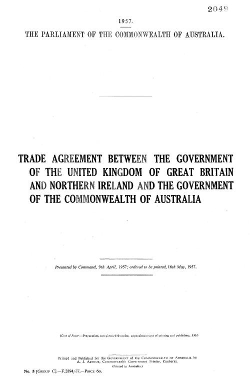 Trade agreement between the government of the United Kingdom of Great Britain and Northern Ireland and the government of the Commonwealth of Australia