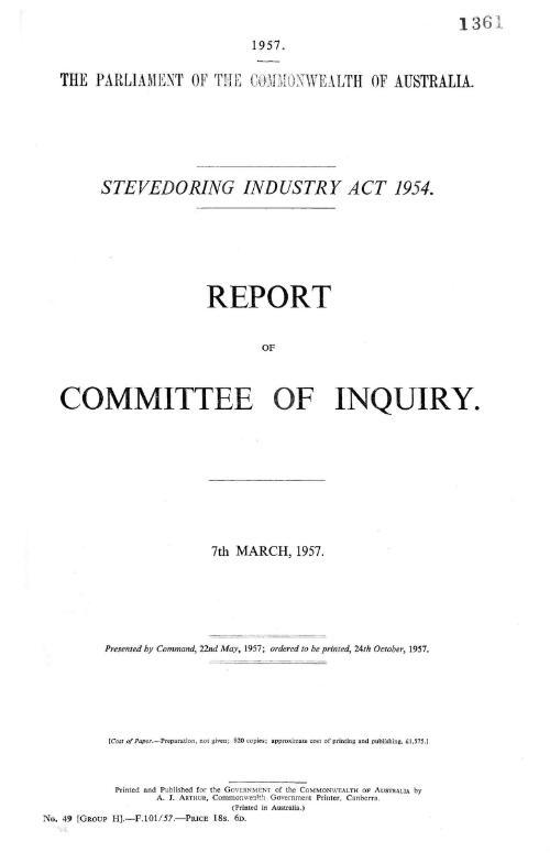 Report of committee of inquiry : Stevedoring Industry Act, 1954