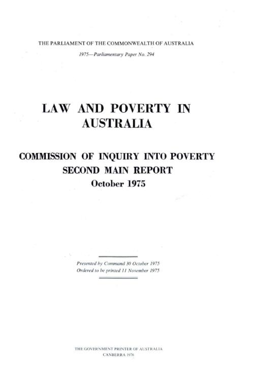 Law and poverty in Australia / Commission of Inquiry into Poverty